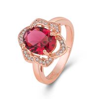 Micro Inlaid Rose Ruby Flower Ring Rose Gold Luxury Ring Jewelry main image 6