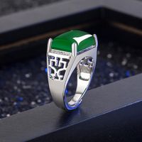 Ethnic Ring Hollow Green Agate Ring Micro-inlaid Zircon Green Chalcedony Ring main image 2