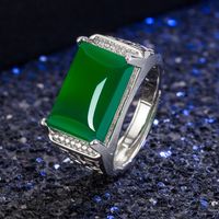 Ethnic Ring Hollow Green Agate Ring Micro-inlaid Zircon Green Chalcedony Ring main image 3