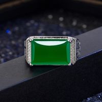 Ethnic Ring Hollow Green Agate Ring Micro-inlaid Zircon Green Chalcedony Ring main image 4
