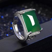 Ethnic Ring Hollow Green Agate Ring Micro-inlaid Zircon Green Chalcedony Ring main image 5