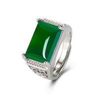 Ethnic Ring Hollow Green Agate Ring Micro-inlaid Zircon Green Chalcedony Ring main image 6