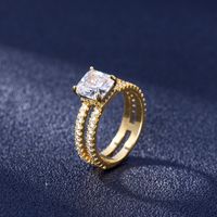 Double Layer Gold Color European And American Four Prong Full Zircon Double Layer 18k Gold Ring main image 1