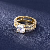 Double Layer Gold Color European And American Four Prong Full Zircon Double Layer 18k Gold Ring main image 3