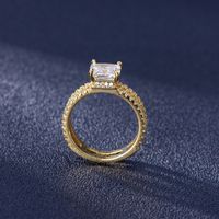 Double Layer Gold Color European And American Four Prong Full Zircon Double Layer 18k Gold Ring main image 4