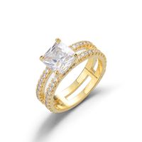 Double Layer Gold Color European And American Four Prong Full Zircon Double Layer 18k Gold Ring main image 6