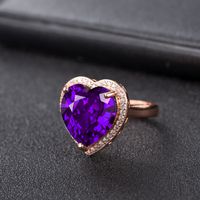 Korean Zircon-studded Rose Gold Amethyst Open Zircon Heart-shaped Amethyst Ring main image 3