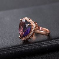 Korean Zircon-studded Rose Gold Amethyst Open Zircon Heart-shaped Amethyst Ring main image 4