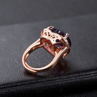Korean Zircon-studded Rose Gold Amethyst Open Zircon Heart-shaped Amethyst Ring main image 5