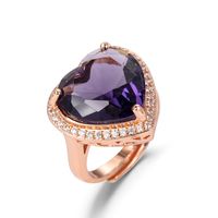 Korean Zircon-studded Rose Gold Amethyst Open Zircon Heart-shaped Amethyst Ring main image 6