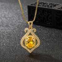 Korean Version Necklace Full Diamond Citrine Heart-shaped Pendant Clavicle Chain main image 1