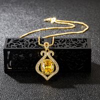 Korean Version Necklace Full Diamond Citrine Heart-shaped Pendant Clavicle Chain main image 5