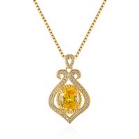 Korean Version Necklace Full Diamond Citrine Heart-shaped Pendant Clavicle Chain main image 2
