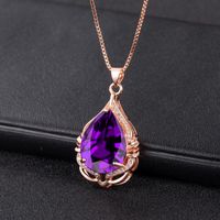 Drop-shaped Amethyst Pendant Fashion Diamond Zircon Purple Diamond Pendant Necklace main image 3