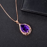 Drop-shaped Amethyst Pendant Fashion Diamond Zircon Purple Diamond Pendant Necklace main image 5