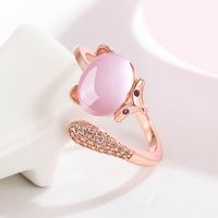 Korean Sweet Micro Diamond Fox Hibiscus Stone Cute Animal Ring Niche Hand Jewelry main image 4