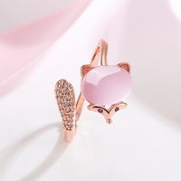 Korean Sweet Micro Diamond Fox Hibiscus Stone Cute Animal Ring Niche Hand Jewelry main image 5