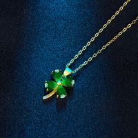 Korean Version Green Agate Four-leaf Clover Necklace Green Chalcedony Four-leaf Clover Pendant Clavicle Chain Jewelry main image 3