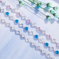 Bracelet En Cuivre Coeur Diamant Bleu Incrusté De Zircons Design En Forme De Coeur main image 1