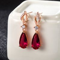 Pendientes De Cristal De Circonita Con Diamantes De Moda Pendientes De Cobre Rojo Rosa En Forma De Gota Femenina main image 3