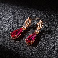 Fashion Diamond-studded Zircon Crystal Earrings Female Drop-shaped Rose Red Copper Earrings main image 1