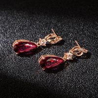 Fashion Diamond-studded Zircon Crystal Earrings Female Drop-shaped Rose Red Copper Earrings main image 4