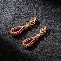 Fashion Diamond-studded Zircon Crystal Earrings Female Drop-shaped Rose Red Copper Earrings main image 5