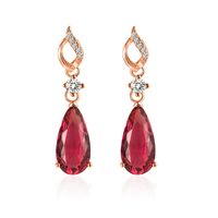 Fashion Diamond-studded Zircon Crystal Earrings Female Drop-shaped Rose Red Copper Earrings main image 6