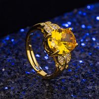 Citrine Gemstone Ring Gold-plated Micro-inlaid Zircon Retro Open Ring main image 4