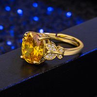 Citrine Gemstone Ring Gold-plated Micro-inlaid Zircon Retro Open Ring main image 5