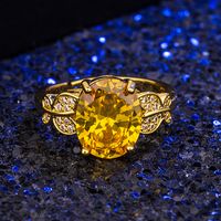 Citrine Gemstone Ring Gold-plated Micro-inlaid Zircon Retro Open Ring main image 6