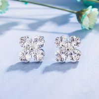 Korean Four-leaf Clover Diamond-studded Zircon Earrings Copper Earrings main image 3