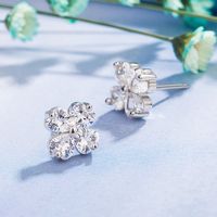 Korean Four-leaf Clover Diamond-studded Zircon Earrings Copper Earrings main image 1