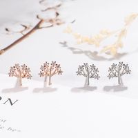 Korean Version Of Cute Silver-plated Tree Of Life Earrings Plant Full Of Diamonds Tree Of Life Earrings main image 1