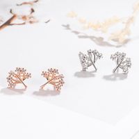 Korean Version Of Cute Silver-plated Tree Of Life Earrings Plant Full Of Diamonds Tree Of Life Earrings main image 3