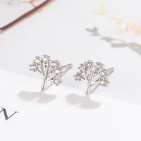 Korean Version Of Cute Silver-plated Tree Of Life Earrings Plant Full Of Diamonds Tree Of Life Earrings main image 4
