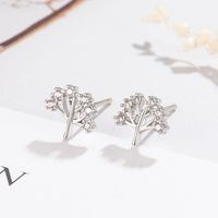 Versión Coreana De Lindos Aretes Plateados Del Árbol De La Vida, Planta Llena De Diamantes Aretes Del Árbol De La Vida main image 4