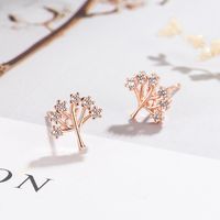 Korean Version Of Cute Silver-plated Tree Of Life Earrings Plant Full Of Diamonds Tree Of Life Earrings main image 5
