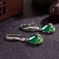 Retro Ethnic Green Chalcedony Earrings Red Agate Earrings Long Hollow Earrings Wedding Temperament Earrings main image 3