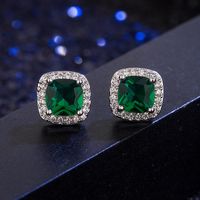 Fashion Square Diamond-set Zircon Emerald Copper Earrings main image 3