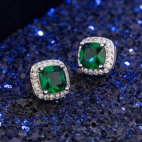 Fashion Square Diamond-set Zircon Emerald Copper Earrings main image 2