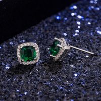 Fashion Square Diamond-set Zircon Emerald Copper Earrings main image 4