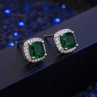 Fashion Square Diamond-set Zircon Emerald Copper Earrings main image 5