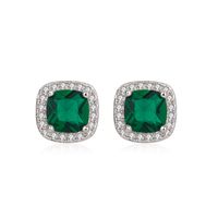 Fashion Square Diamond-set Zircon Emerald Copper Earrings main image 6