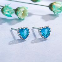 Korea Blue Zircon Small Earrings Copper Inlaid Zircon Earrings Wholesale main image 1