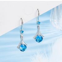 Bijoux De Boucles D&#39;oreilles En Cuivre En Cristal Bleu Coréen Élégant Diamant Long main image 3