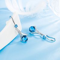 Korean Elegant Diamond Long Blue Crystal Copper Earrings Jewelry main image 5