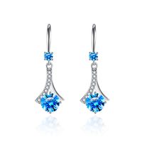 Korean Elegant Diamond Long Blue Crystal Copper Earrings Jewelry main image 6