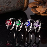 European And American Simple Micro-inlaid Zircon Platinum-plated Ruby Ring Amethyst Ring main image 3