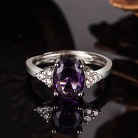 European And American Simple Micro-inlaid Zircon Platinum-plated Ruby Ring Amethyst Ring main image 5